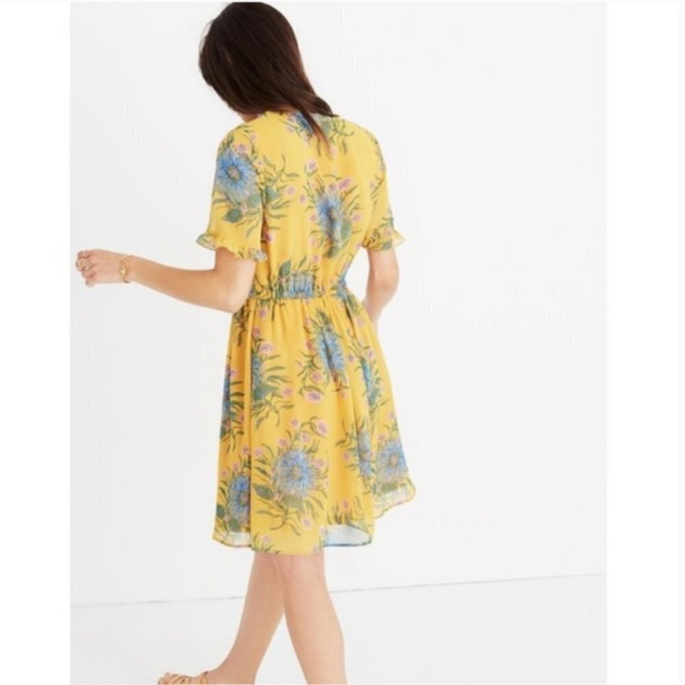 Madewell Sweetgrass Ruffle Sleeve Mini Dress in Painted Blooms Yellow & Blue 6 - Picture 3 of 16